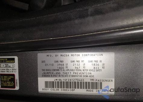 2010 Mazda Mazda3 I Touring z USA, uszkodzony, nr VIN JM1BL1SF2A1270463